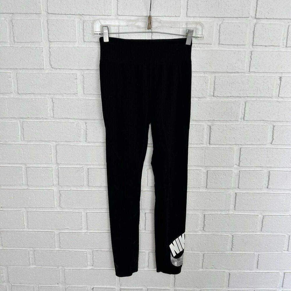 Nike Athletic Leggings Youth Girls XL Black Nike Swoosh On Ankle